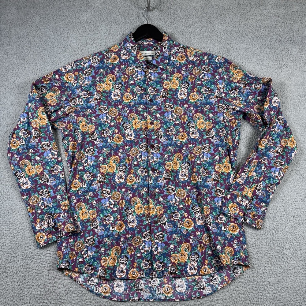 Etro Shirt Mens Size 44 Comfortetro Italy Long Sleeve Floral Paisley Button Up